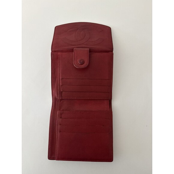 CHANEL Vintage Authentic Leather Timeless CC Wallet Red Flap Snap Closure - Picture 6 of 16